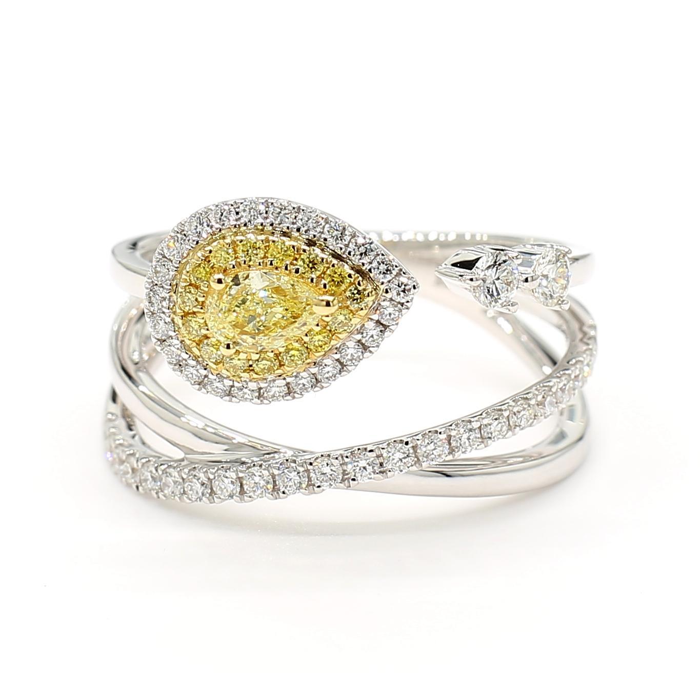 Contemporary Natural Yellow Pear Diamond 0.75 Carat Tw Gold Cocktail Ring For Sale