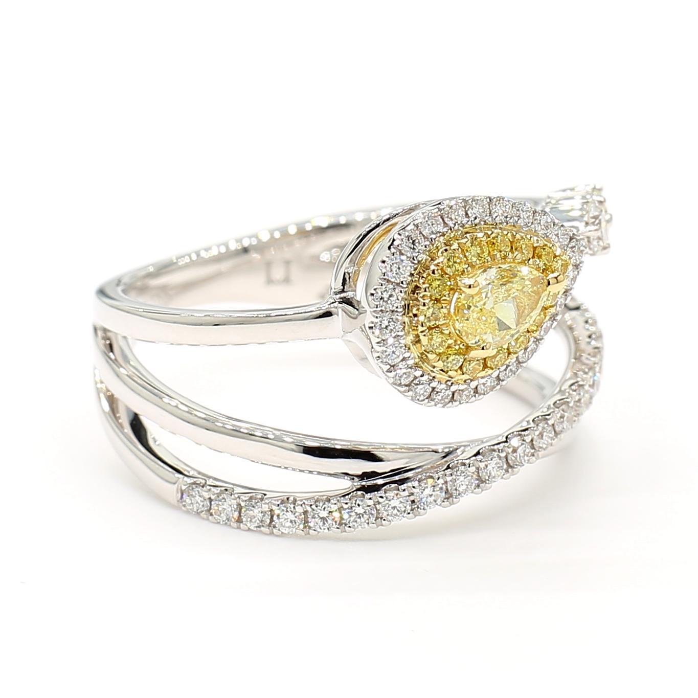 Pear Cut Natural Yellow Pear Diamond 0.75 Carat Tw Gold Cocktail Ring For Sale