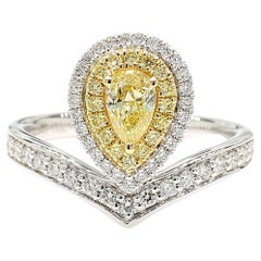Natural Yellow Pear Diamond 0.79 Carat Tw Gold Cocktail Ring