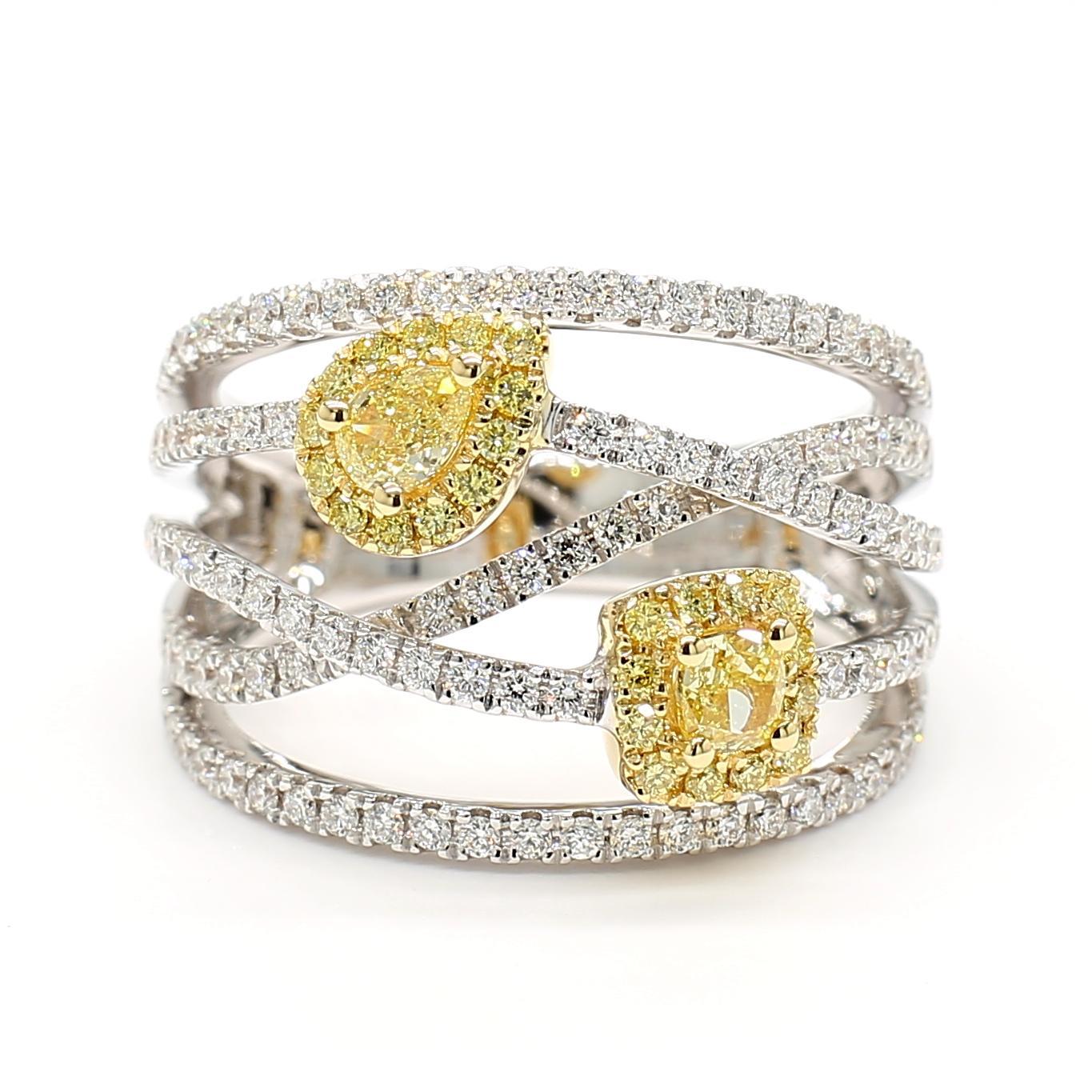 Contemporary Natural Yellow Pear Diamond 1.16 Carat Tw Gold Cocktail Ring For Sale