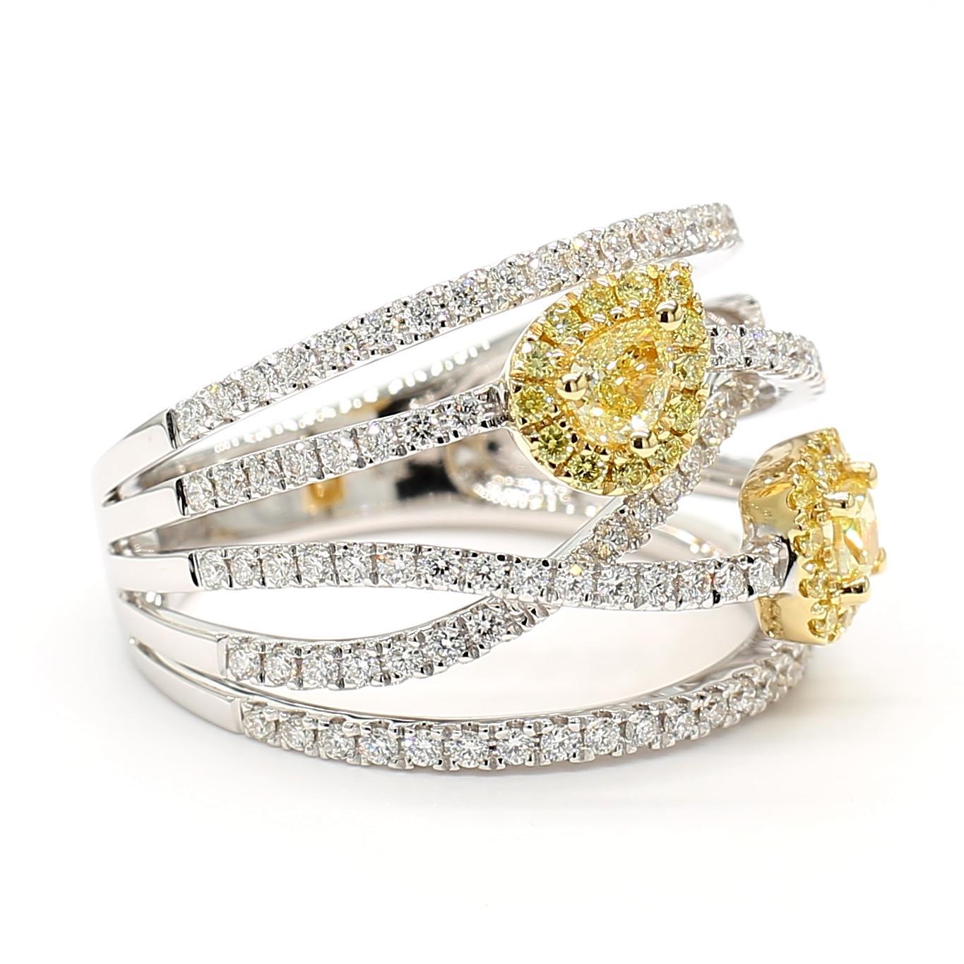 Pear Cut Natural Yellow Pear Diamond 1.16 Carat Tw Gold Cocktail Ring For Sale