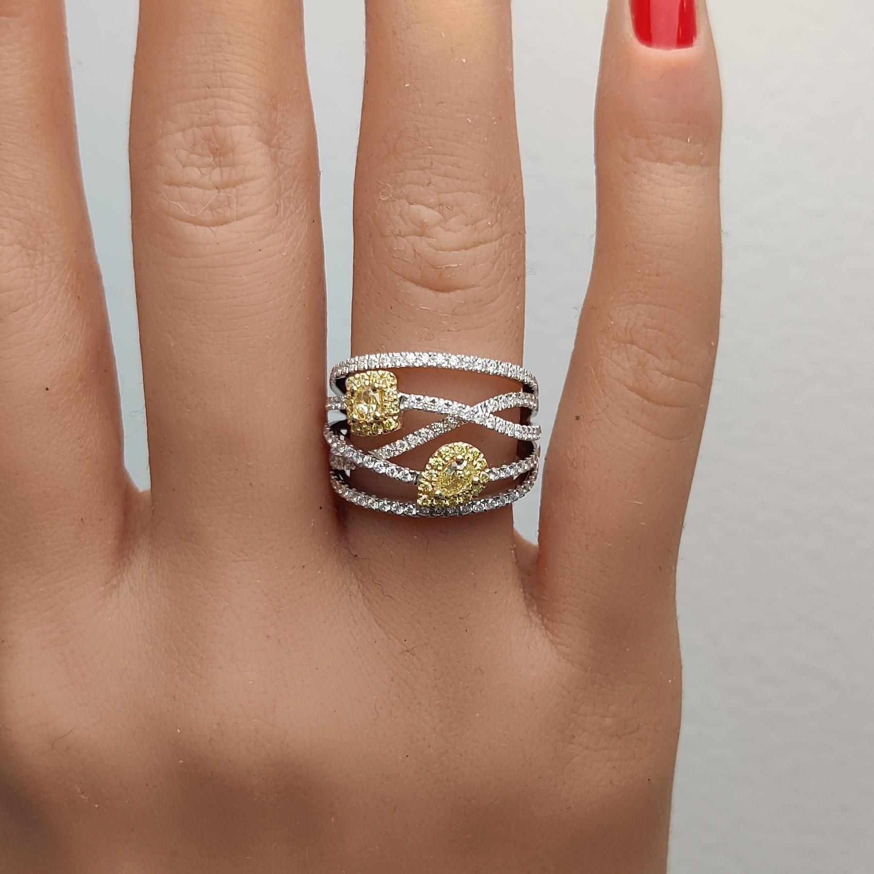 Natural Yellow Pear Diamond 1.16 Carat Tw Gold Cocktail Ring In New Condition For Sale In New York, NY