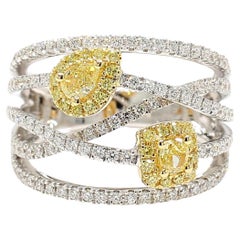 Natürlicher gelber birnenförmiger Diamant 1.16 Karat Tw Gold Cocktail-Ring
