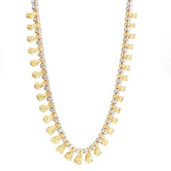 Natural Yellow Pear Diamond 12.05 Carat TW Gold Necklace