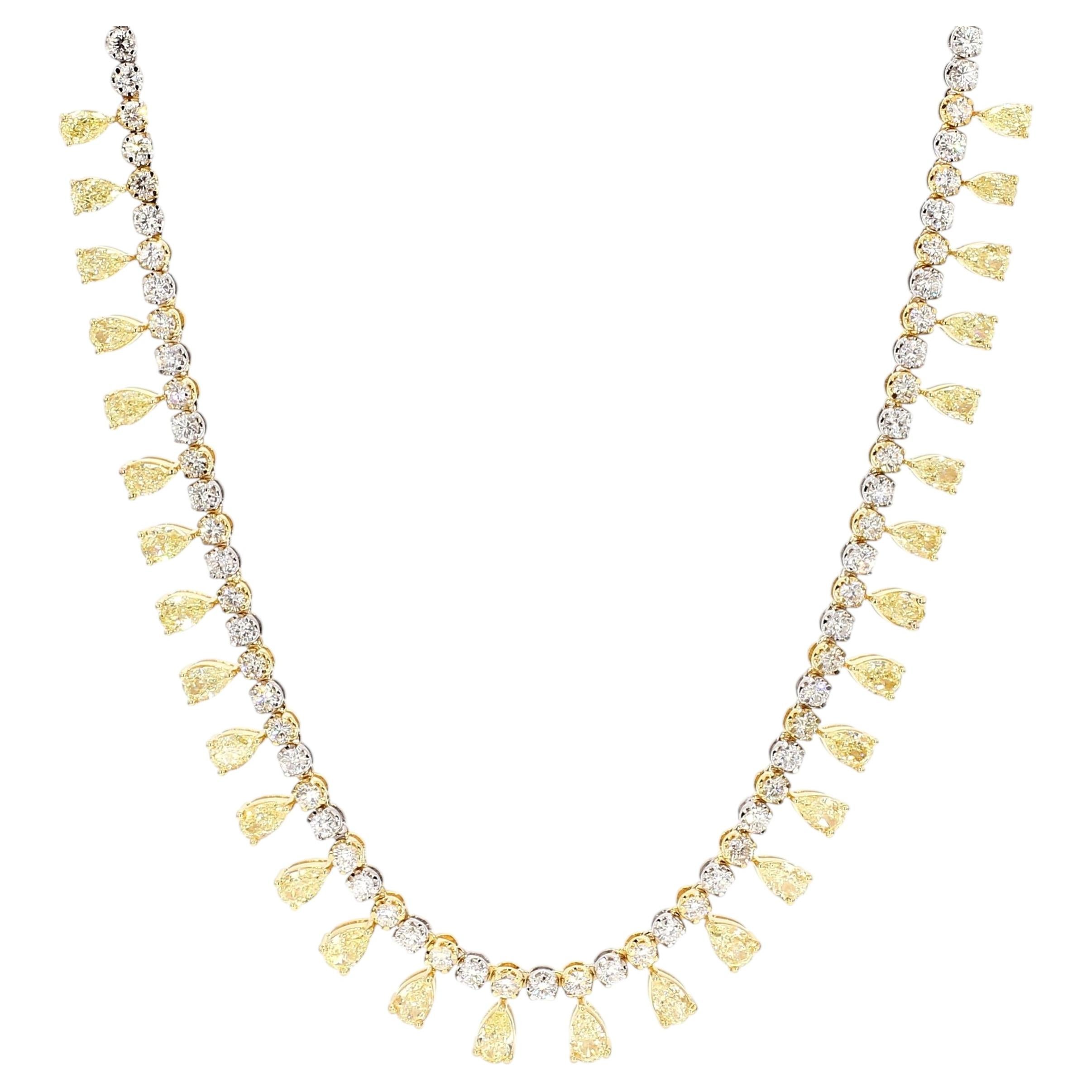 Natural Yellow Pear Diamond 12.05 Carat TW Gold Necklace
