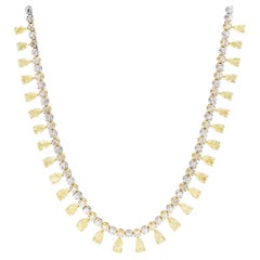 Natural Yellow Pear Diamond 12.05 Carat TW Gold Necklace
