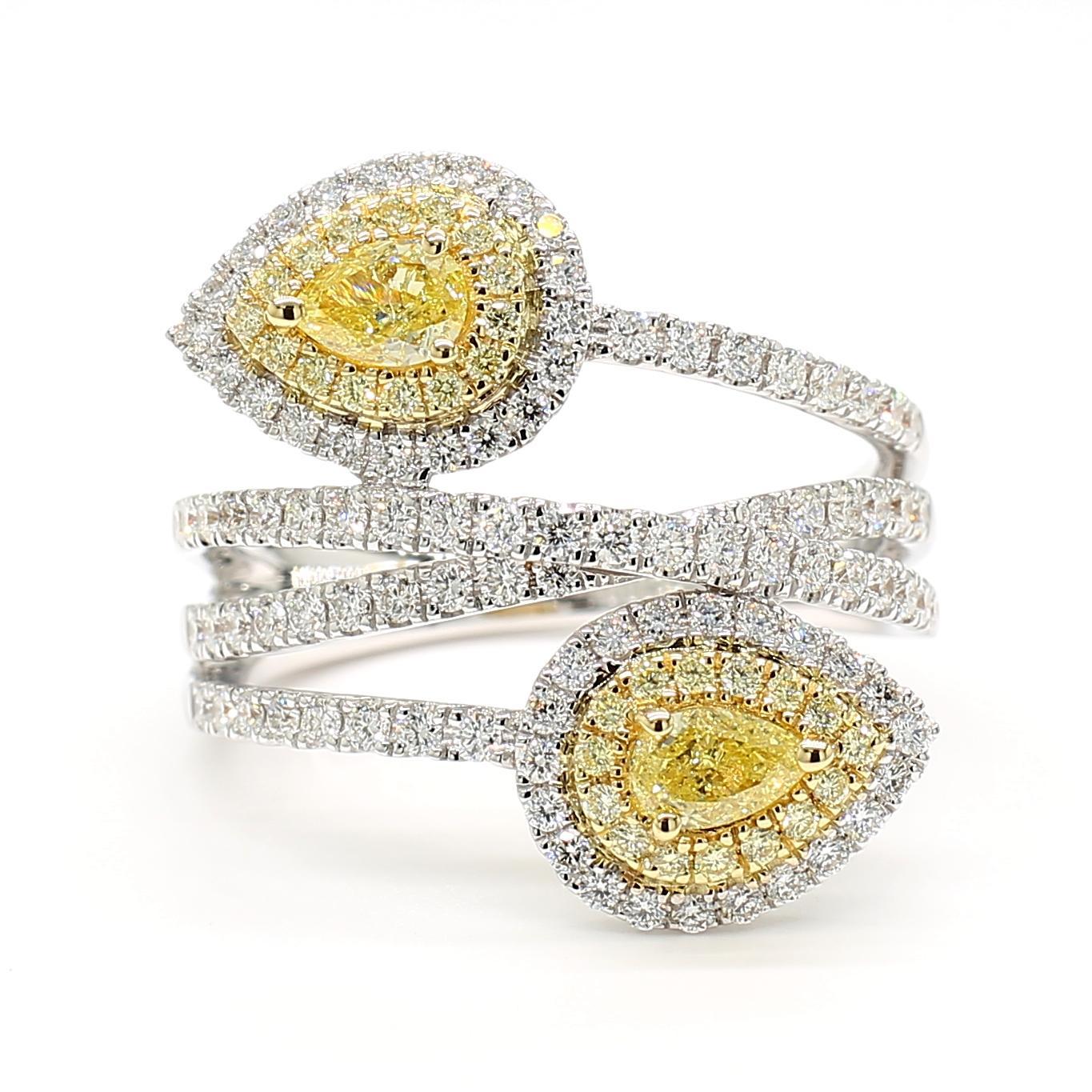 Contemporain Bague cocktail en or avec diamants jaunes naturels en poire de 1.31 carat poids total en vente