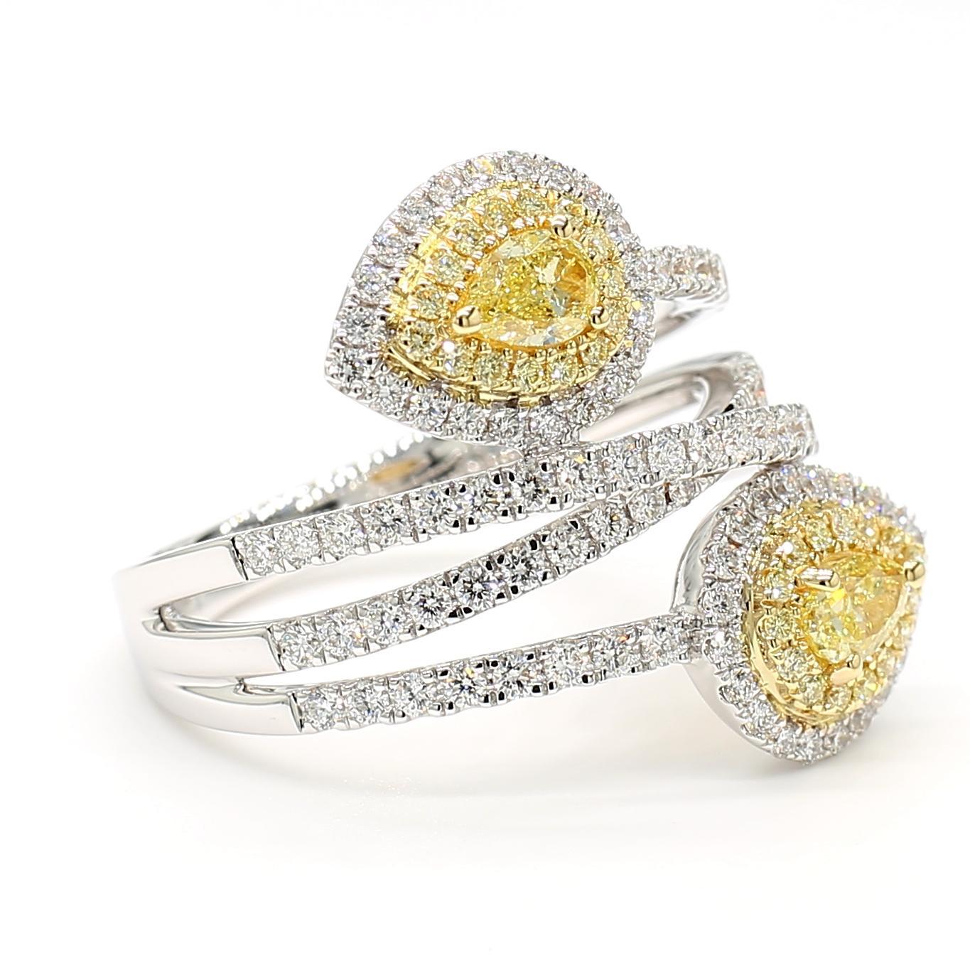 Taille poire Bague cocktail en or avec diamants jaunes naturels en poire de 1.31 carat poids total en vente