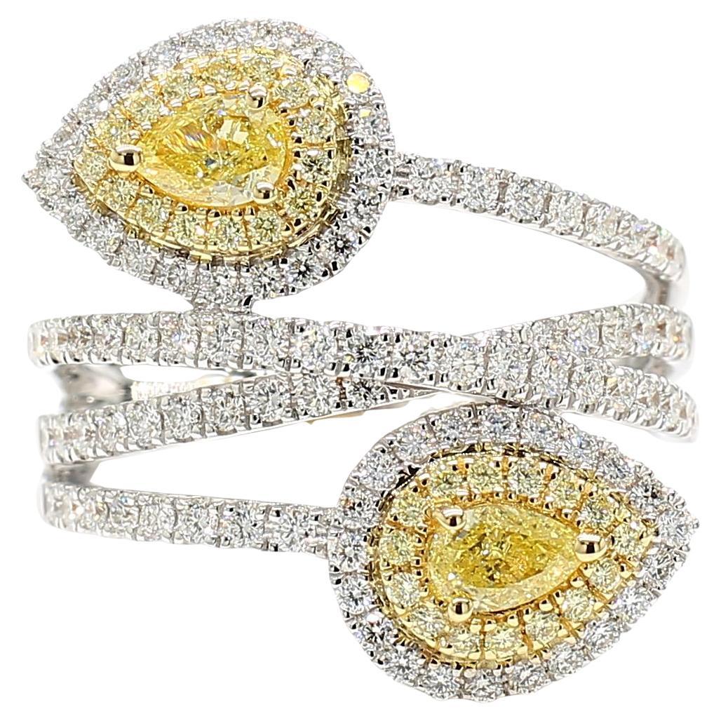 Natürlicher gelber birnenförmiger Diamant 1.31 Karat Tw Gold Cocktail-Ring