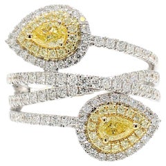 Natürlicher gelber birnenförmiger Diamant 1.31 Karat Tw Gold Cocktail-Ring