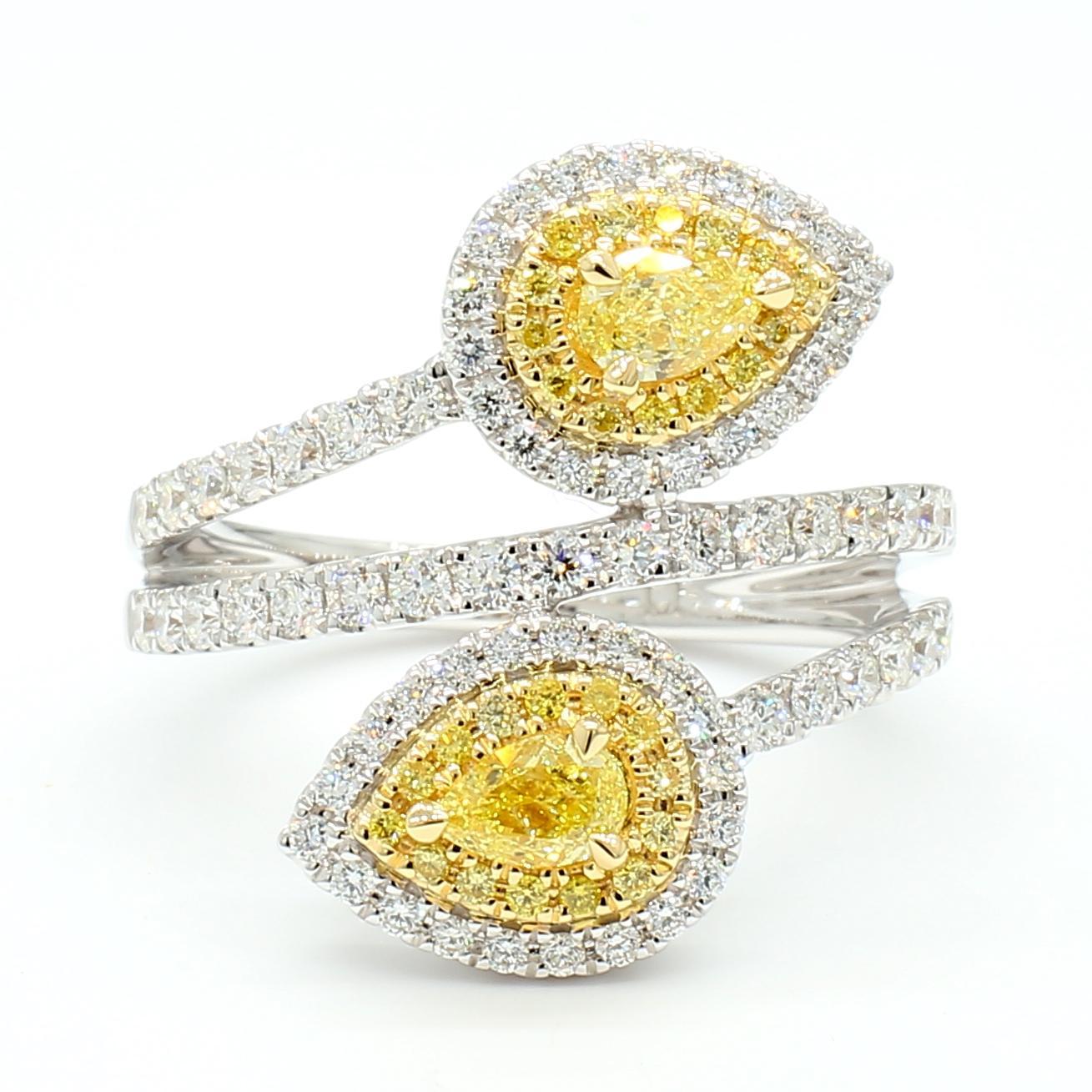 Contemporary Natural Yellow Pear Diamond 1.39 Carat Tw Gold Cocktail Ring For Sale