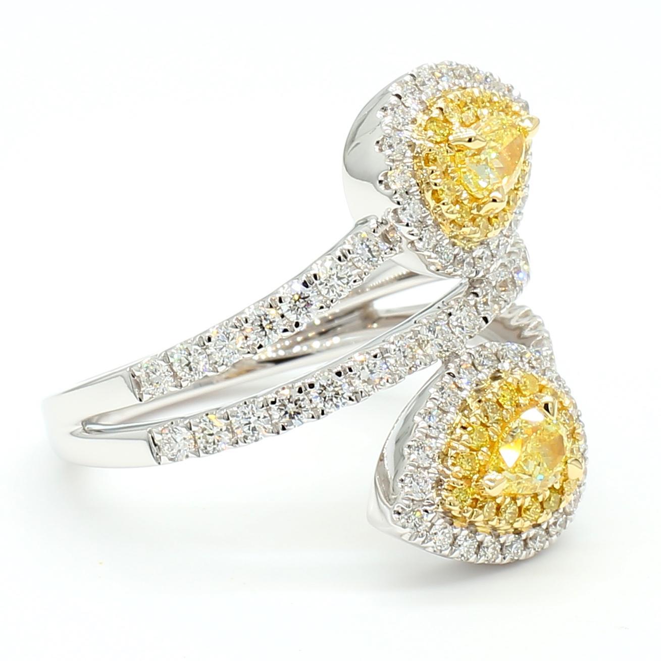 Pear Cut Natural Yellow Pear Diamond 1.39 Carat Tw Gold Cocktail Ring For Sale