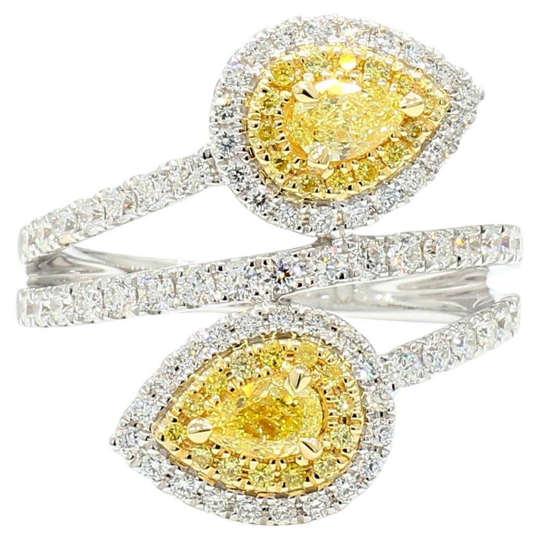 Natural Yellow Pear Diamond 1.39 Carat Tw Gold Cocktail Ring For Sale