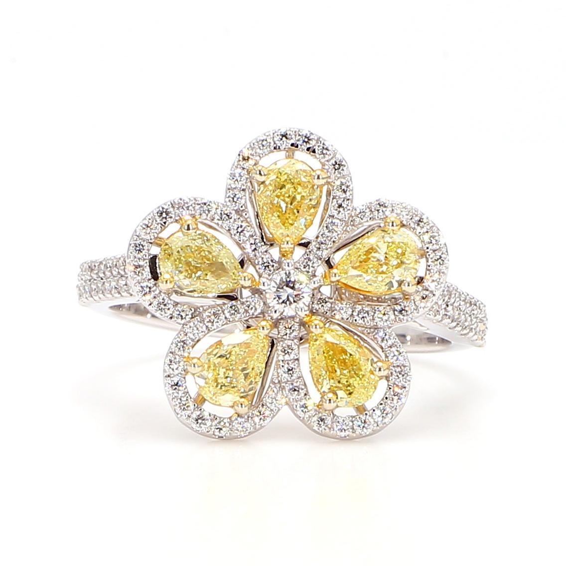 Contemporary Natural Yellow Pear Diamond 1.41 Carat TW Gold Cocktail Ring For Sale