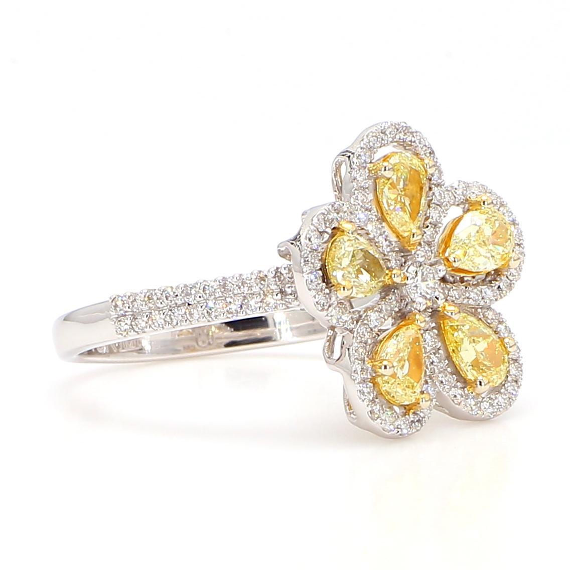 Pear Cut Natural Yellow Pear Diamond 1.41 Carat TW Gold Cocktail Ring For Sale