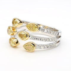 Natural Yellow Pear Diamond 1.48 Carat TW Gold Cocktail Ring