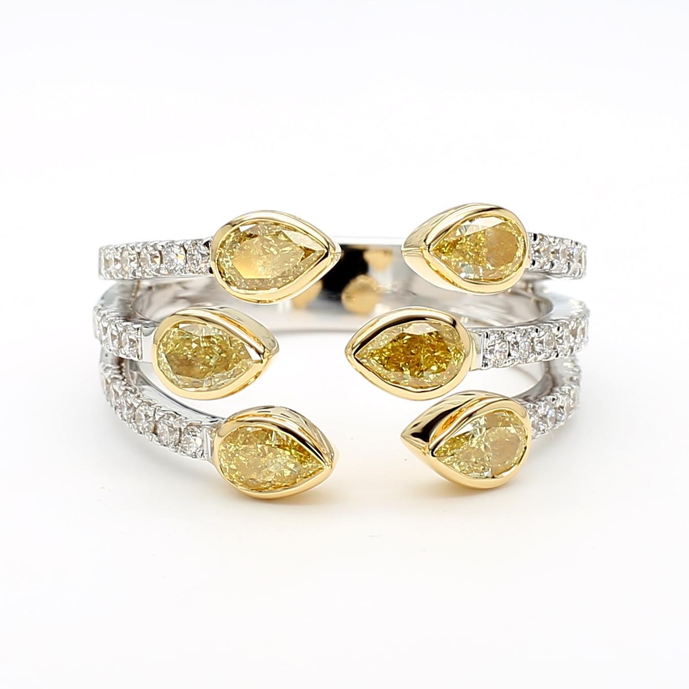Contemporary Natural Yellow Pear Diamond 1.48 Carat TW Gold Cocktail Ring For Sale