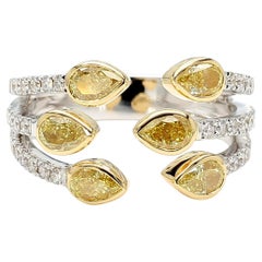 Natural Yellow Pear Diamond 1.48 Carat TW Gold Cocktail Ring