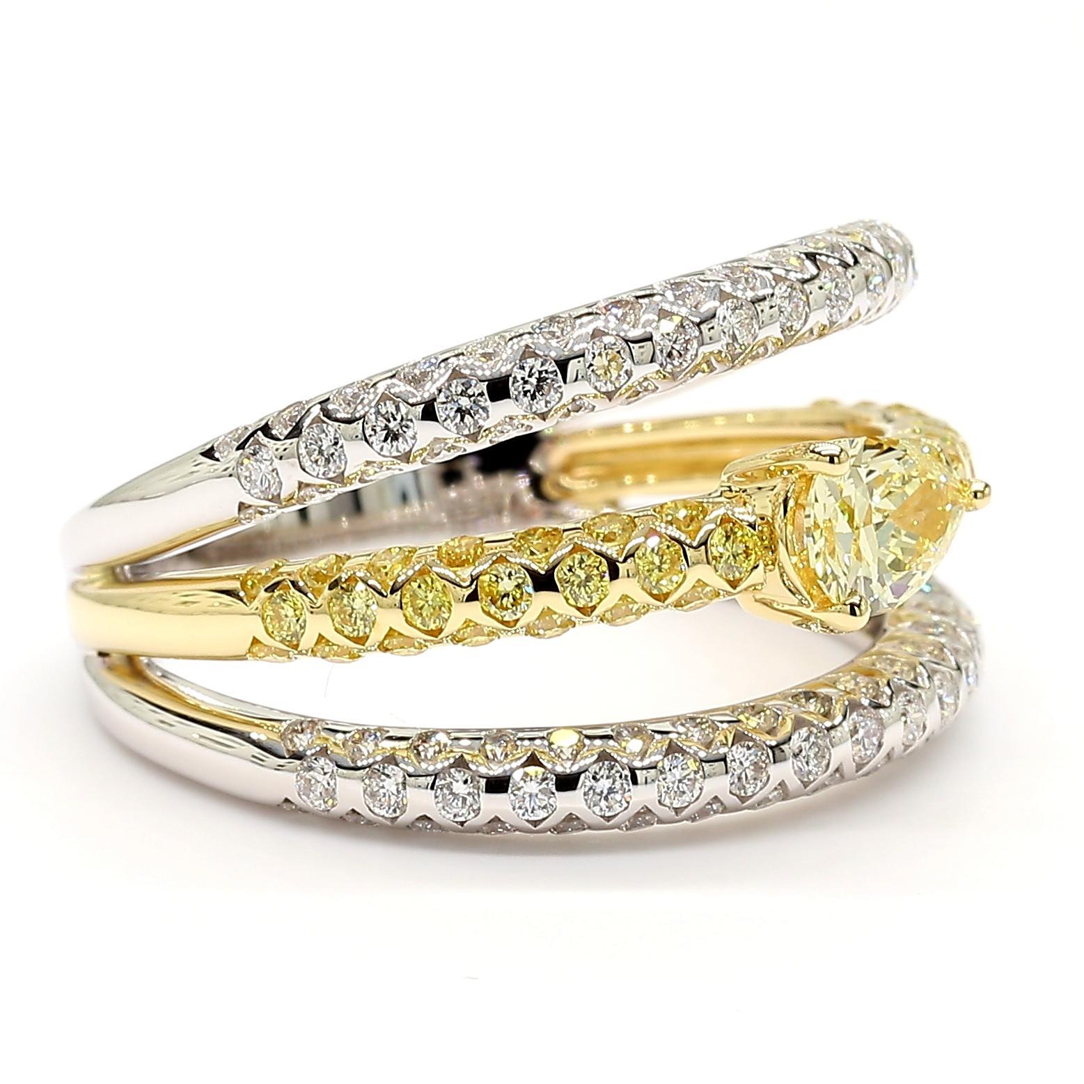 Pear Cut Natural Yellow Pear Diamond 1.52 Carat Tw Gold Cocktail Ring For Sale