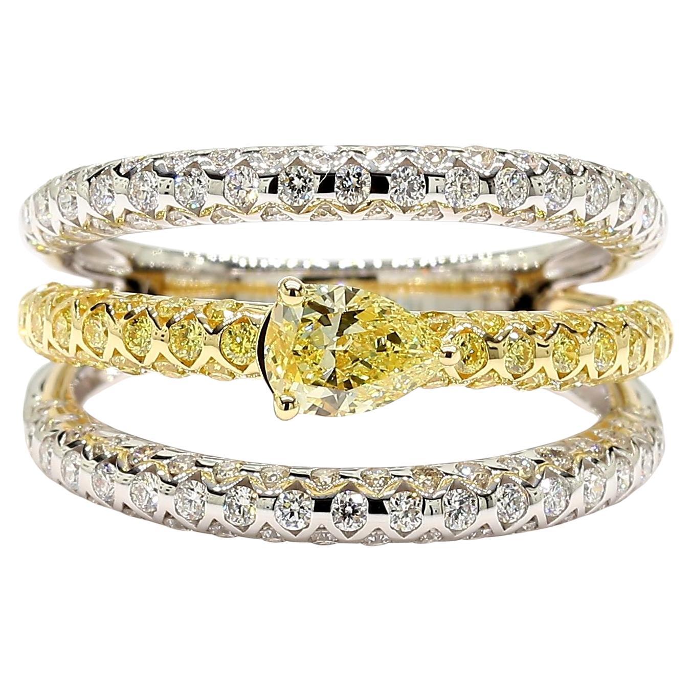 Natürlicher gelber birnenförmiger Diamant 1.52 Karat Tw Gold Cocktail-Ring