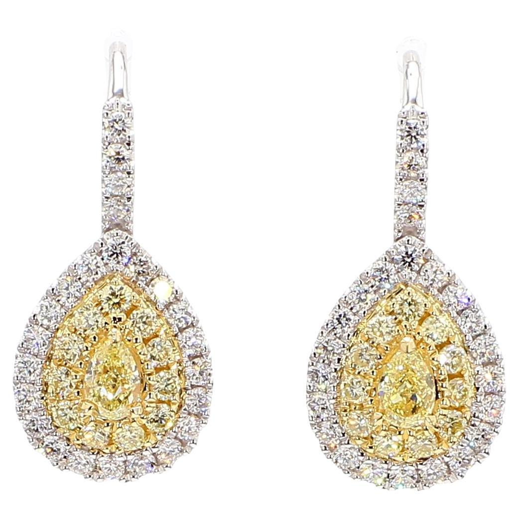 Orecchini a goccia in oro con diamante giallo Nature Pear 1.52 carati Tw