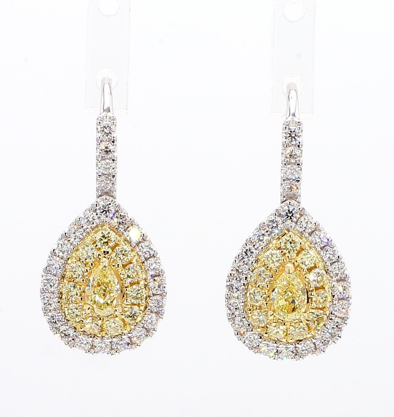 Contemporaneo Orecchini a goccia in oro con diamante giallo Nature Pear 1,53 carati Tw in vendita