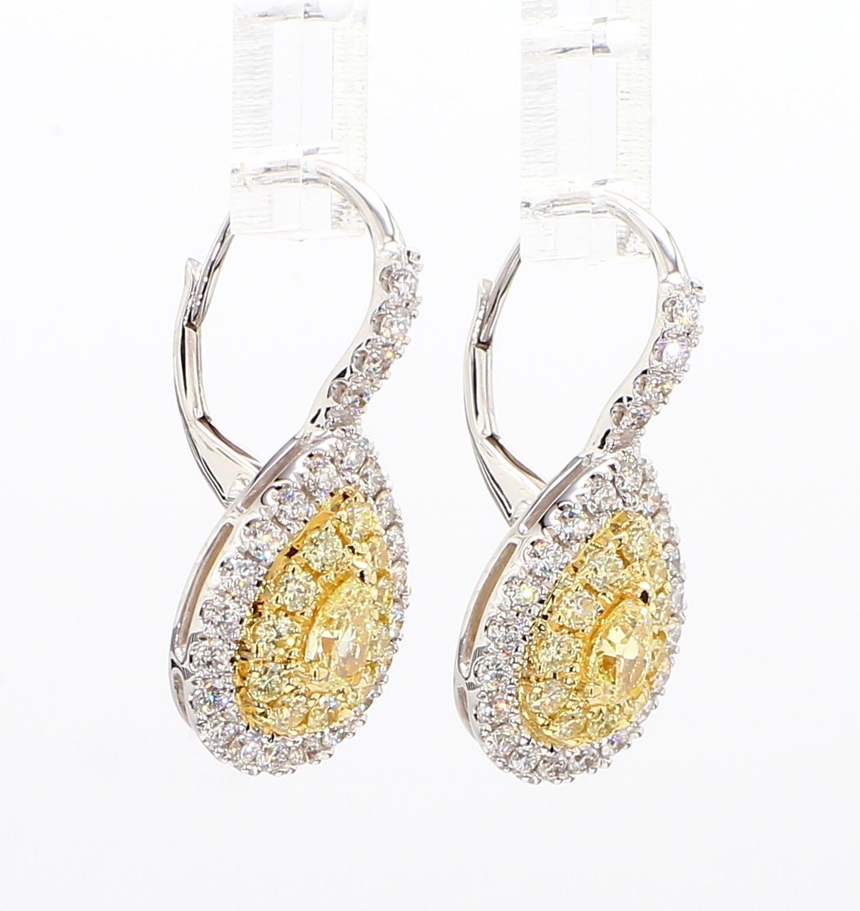 Taglio a goccia Orecchini a goccia in oro con diamante giallo Nature Pear 1,53 carati Tw in vendita