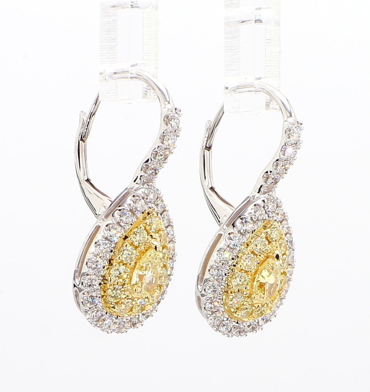 Natural Yellow Pear Diamond 1.53 Carat TW Gold Drop Earrings For Sale 3