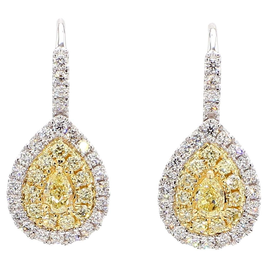 Natural Yellow Pear Diamond 1.53 Carat TW Gold Drop Earrings