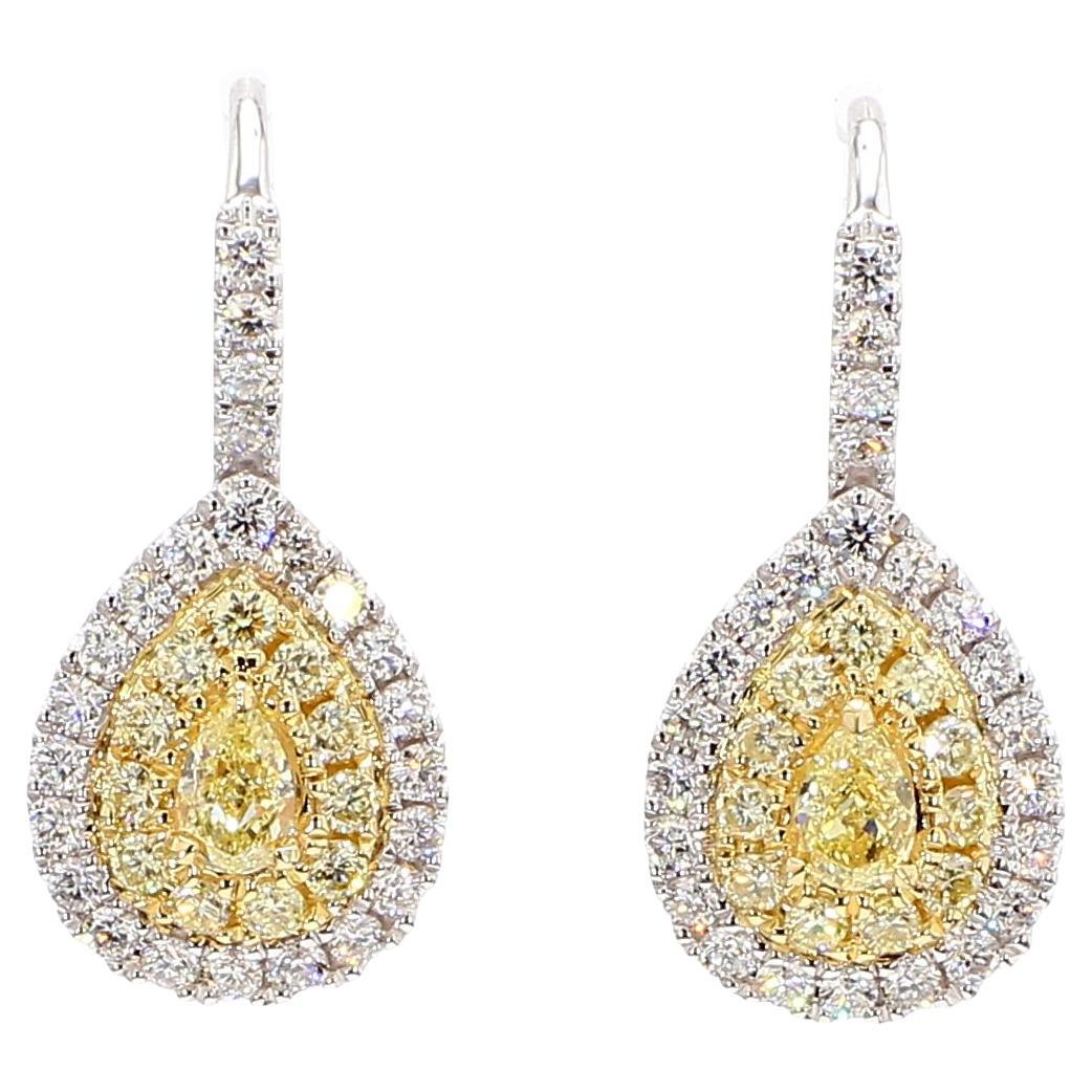 Pendientes de Gota de Oro con Diamante Pera Amarillo Natural de 1,53 Quilates Tw