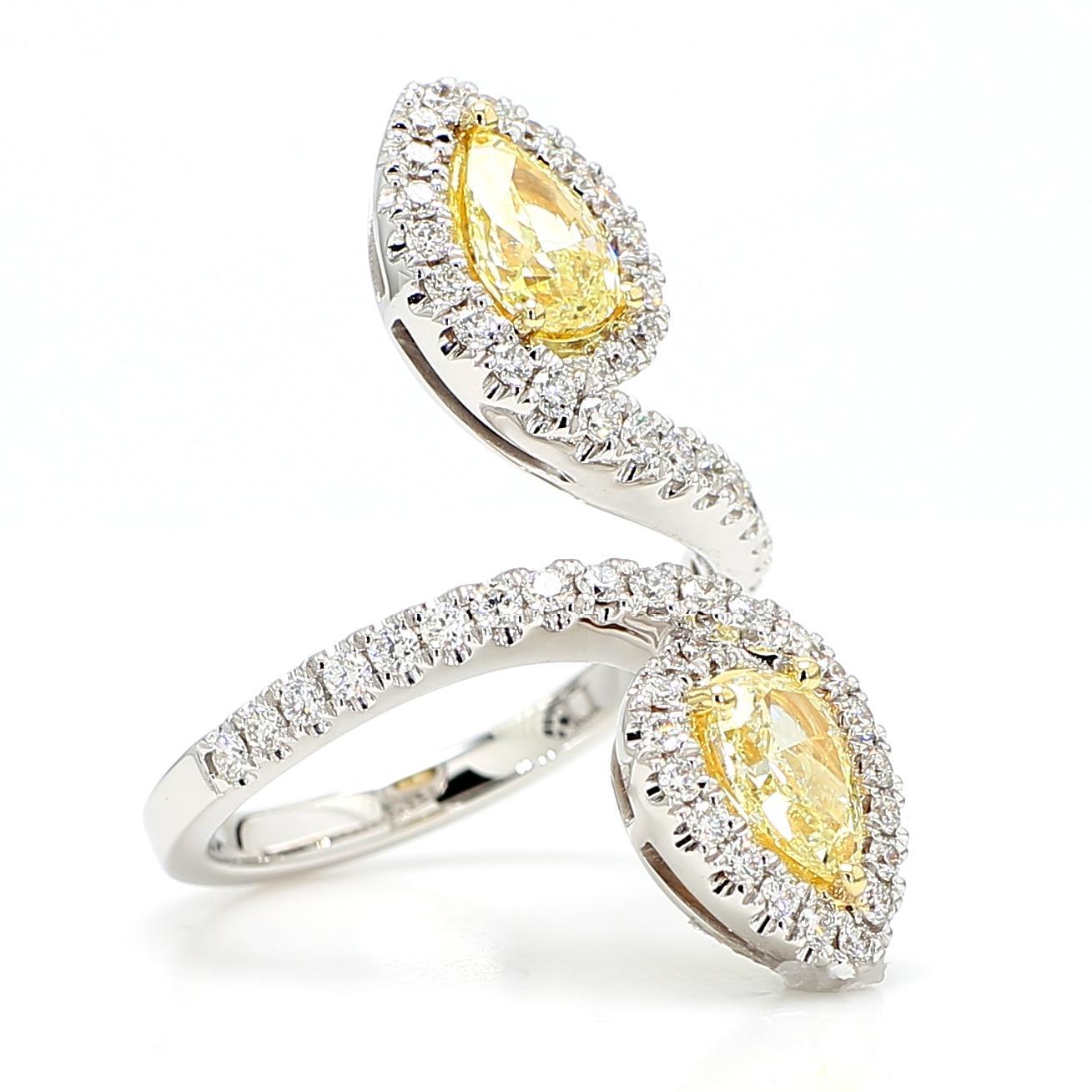 Taille poire Bague cocktail en or avec diamants jaunes naturels en poire de 2.09 carat poids total en vente