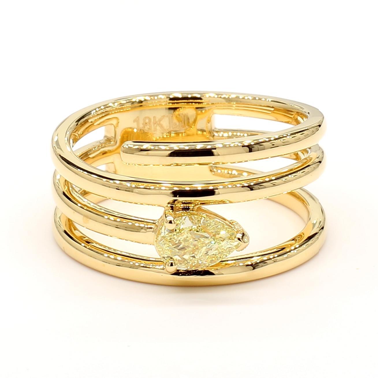 Natürlicher gelber birnenförmiger Diamant .50 Karat TW Gelbgold Cocktail-Ring (Zeitgenössisch) im Angebot