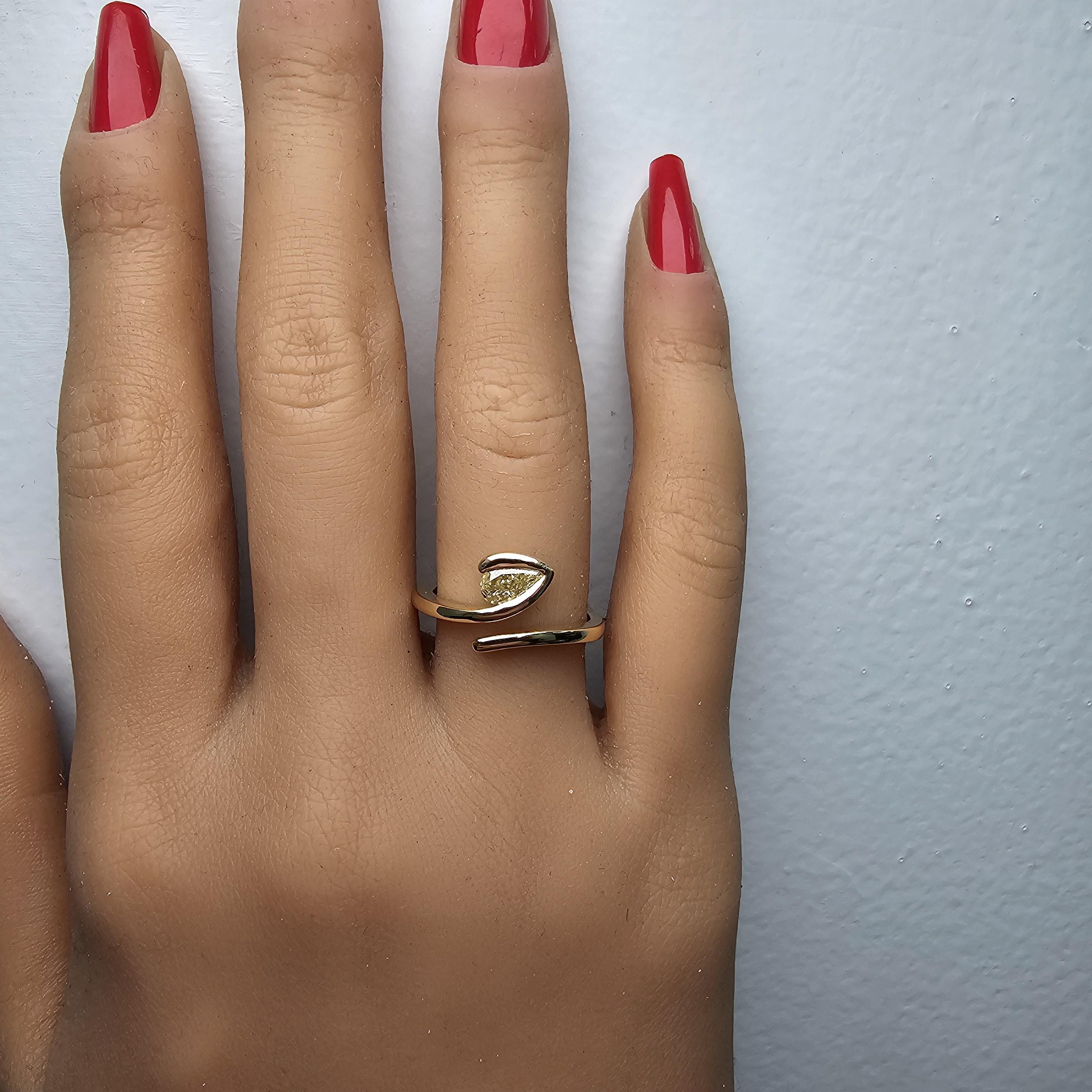 Natural Yellow Pear Diamond .50 Carat TW Yellow Gold Cocktail Ring In New Condition For Sale In New York, NY