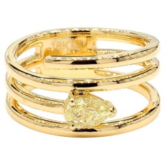 Natural Yellow Pear Diamond .50 Carat TW Yellow Gold Cocktail Ring