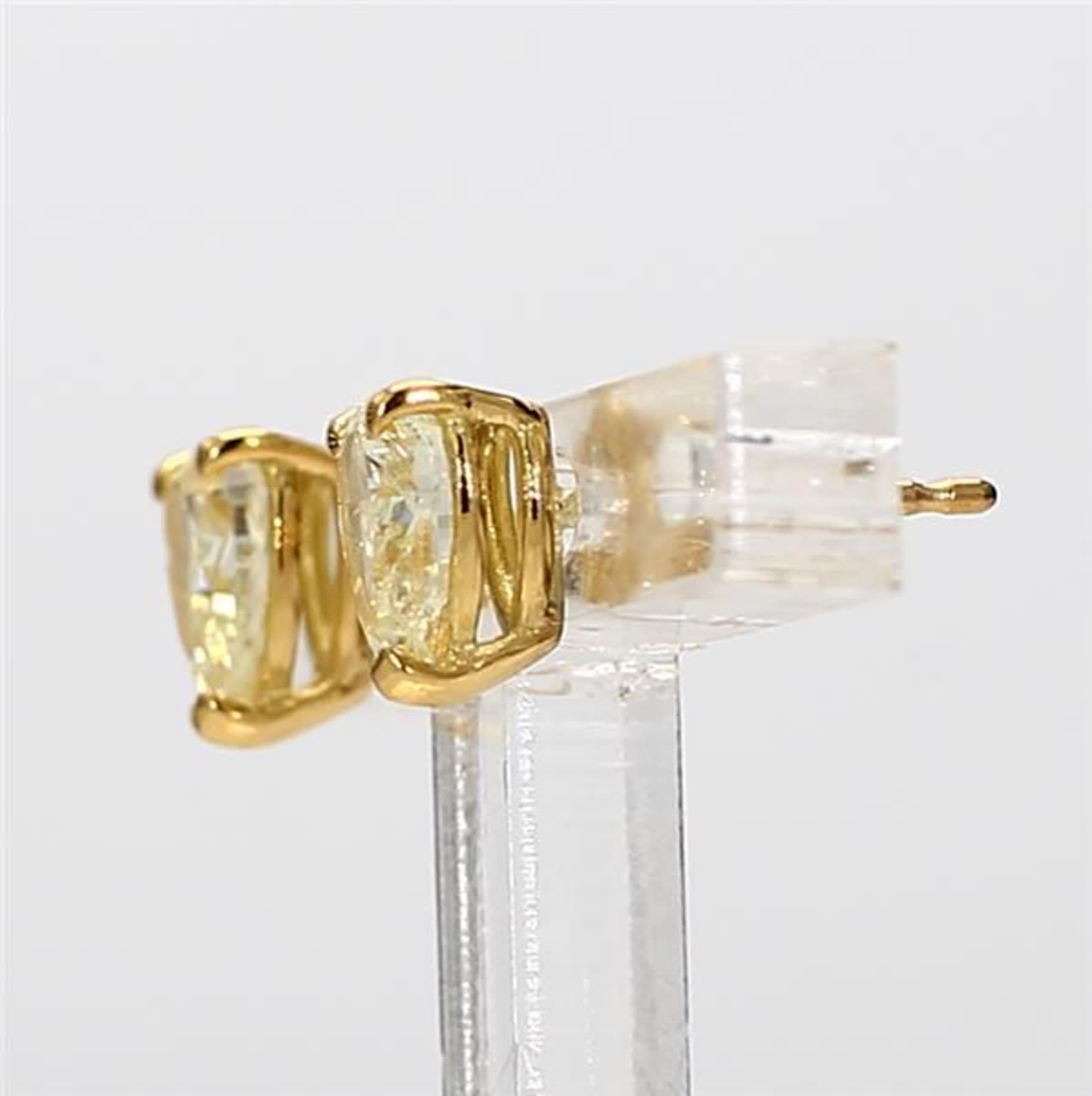 Contemporary Natural Yellow Pear Diamond .84 Carat TW Yellow Gold Stud Earrings