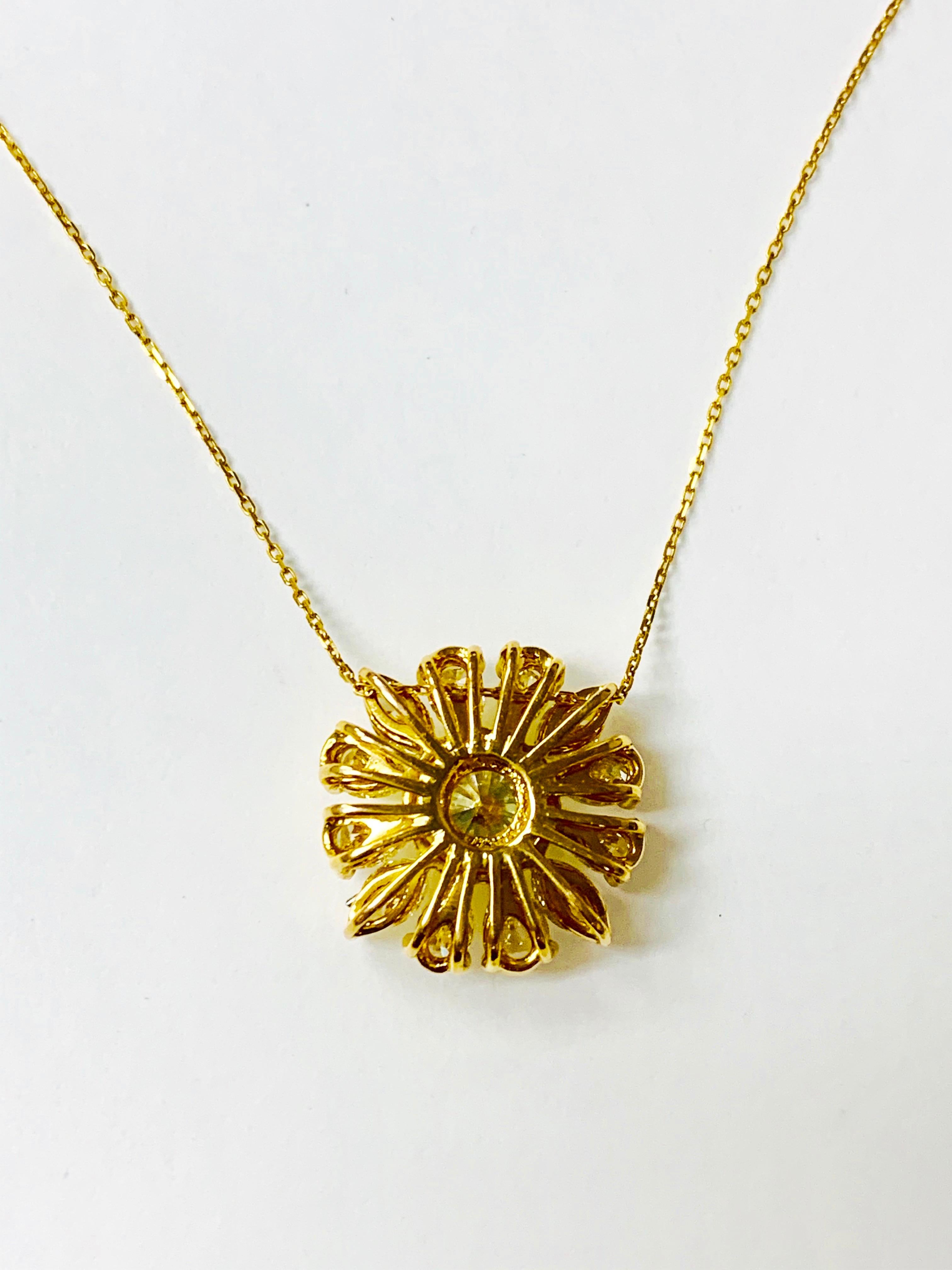 Natural Yellow Pear Shape, Marquise and Round Diamond Pendant in 18 Karat Gold In New Condition For Sale In New York, NY