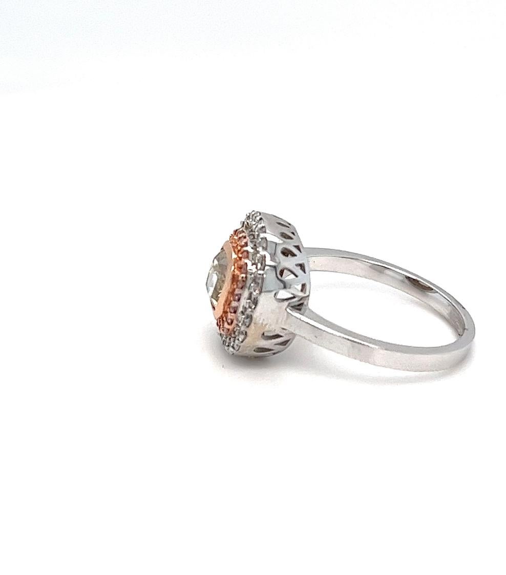 Natural Yellow Pink and White Diamond Ring, 1.66 ctw. For Sale 1