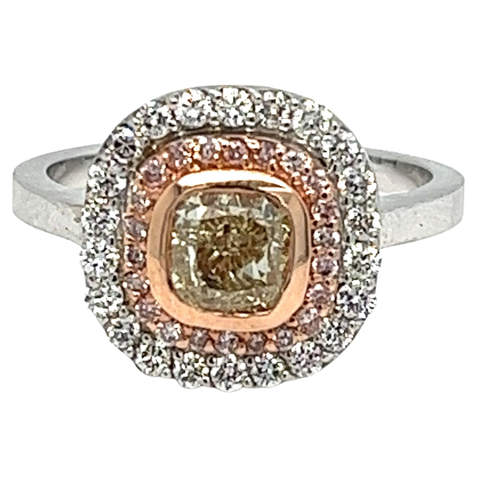Natural Yellow Pink and White Diamond Ring, 1.66 ctw. For Sale