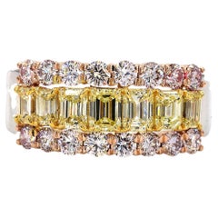 Natural Yellow & Pink Color Diamond Band Ring in 18K Solid Gold (Certified)