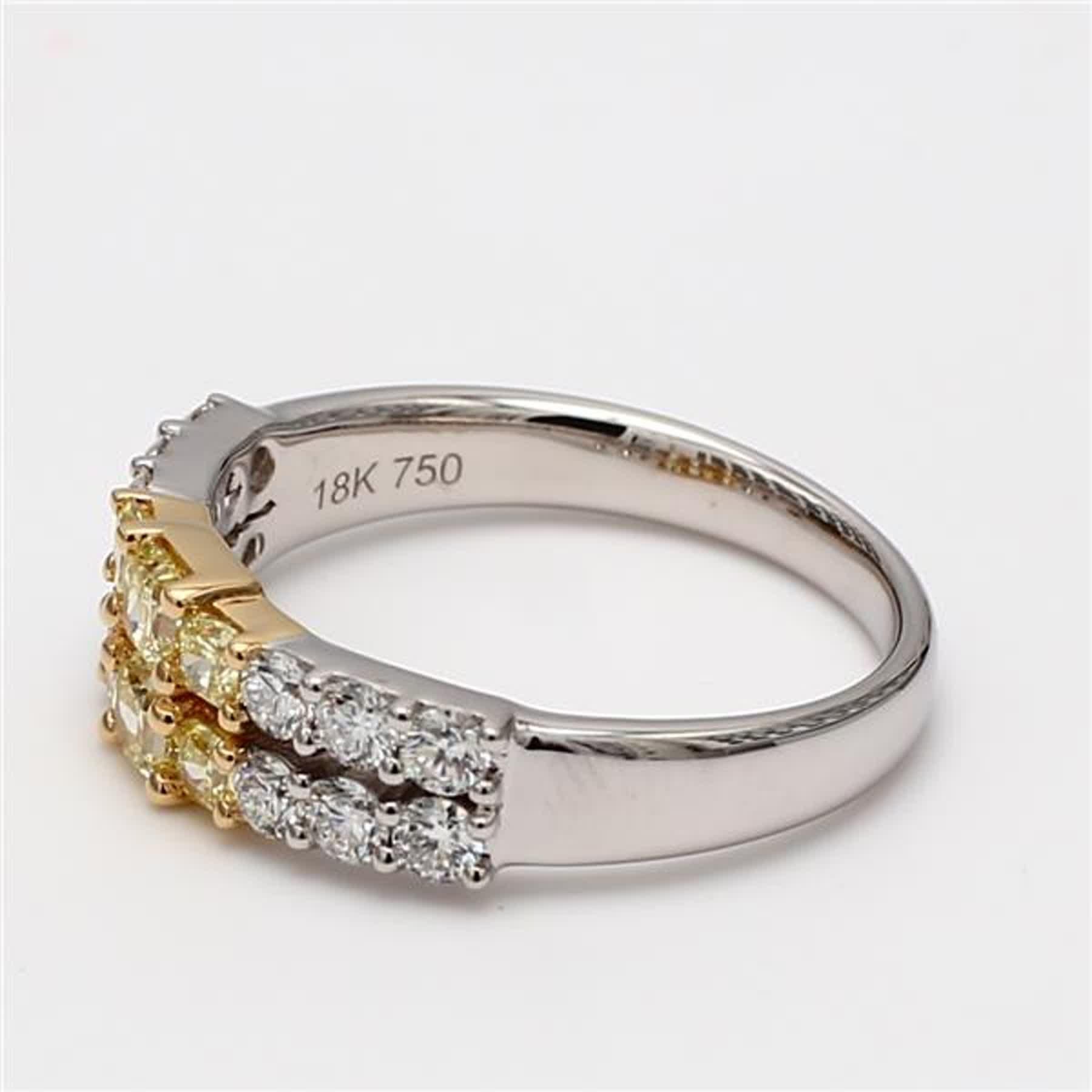Contemporary Natural Yellow Radiant and White Diamond 1.06 Carat TW Gold Wedding Band For Sale
