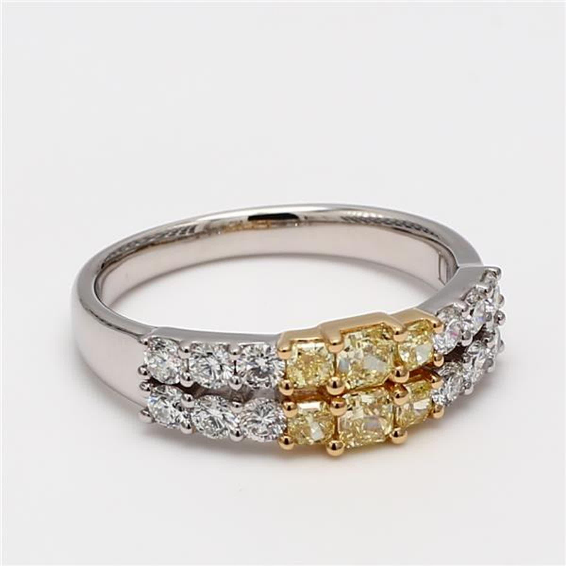 Natural Yellow Radiant and White Diamond 1.06 Carat TW Gold Wedding Band For Sale 1