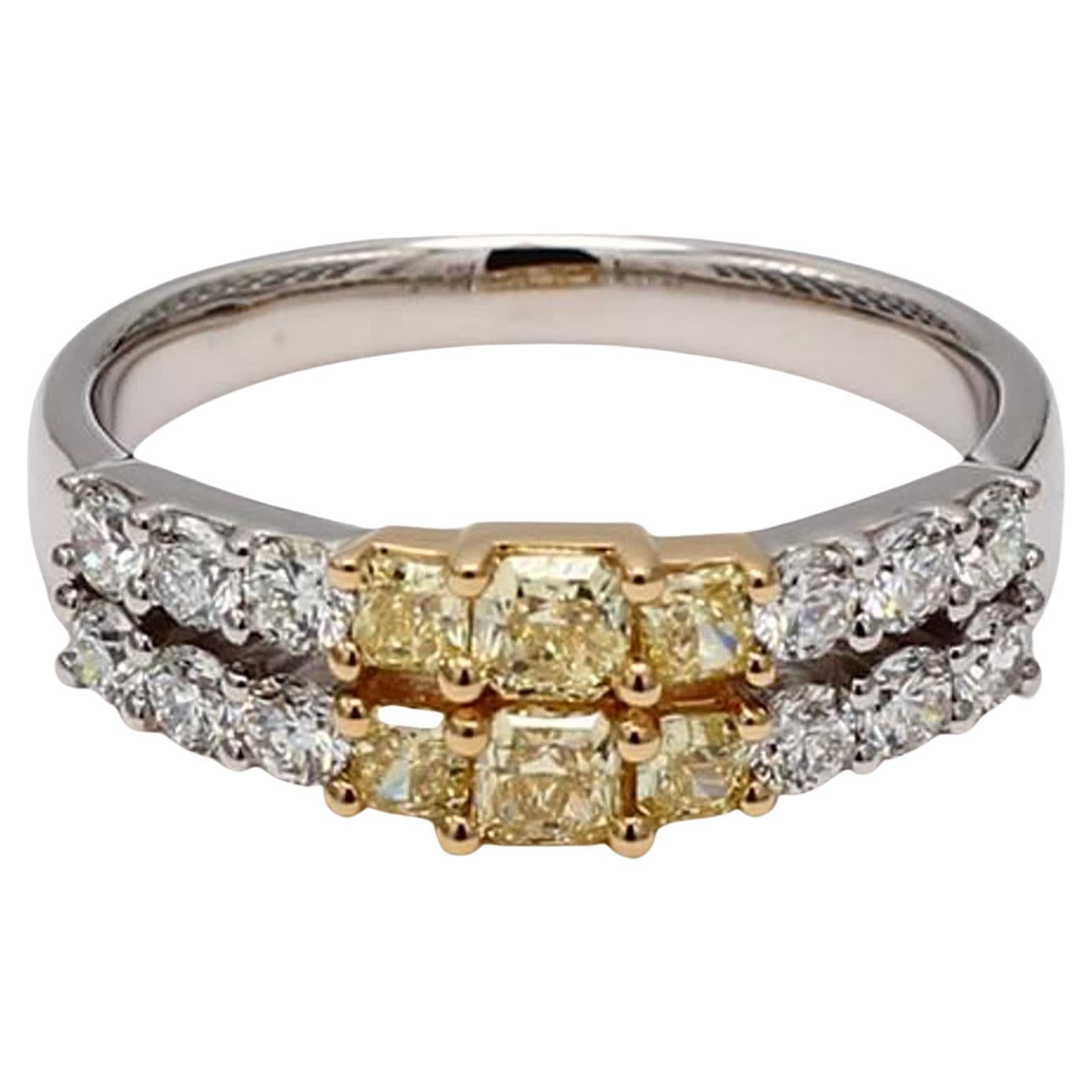 Natural Yellow Radiant and White Diamond 1.06 Carat TW Gold Wedding Band For Sale