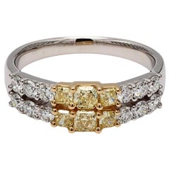 Natural Yellow Radiant and White Diamond 1.06 Carat TW Gold Wedding Band