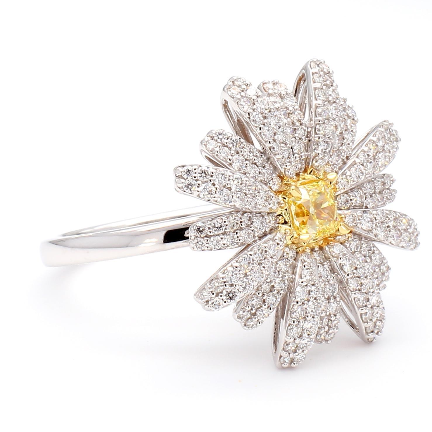 Radiant Cut Natural Yellow Radiant and White Diamond 1.15 Carat TW Gold Cocktail Ring For Sale