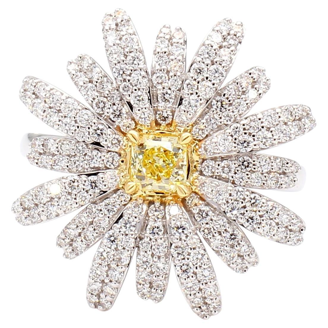 Natural Yellow Radiant and White Diamond 1.15 Carat TW Gold Cocktail Ring