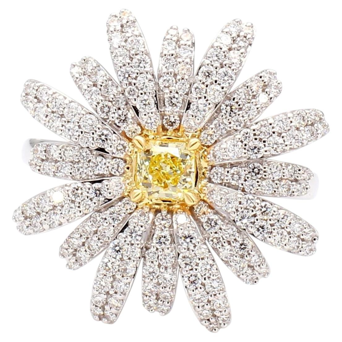 Natürlicher gelber strahlender und weißer Diamant 1.15 Karat TW Gold Cocktail-Ring