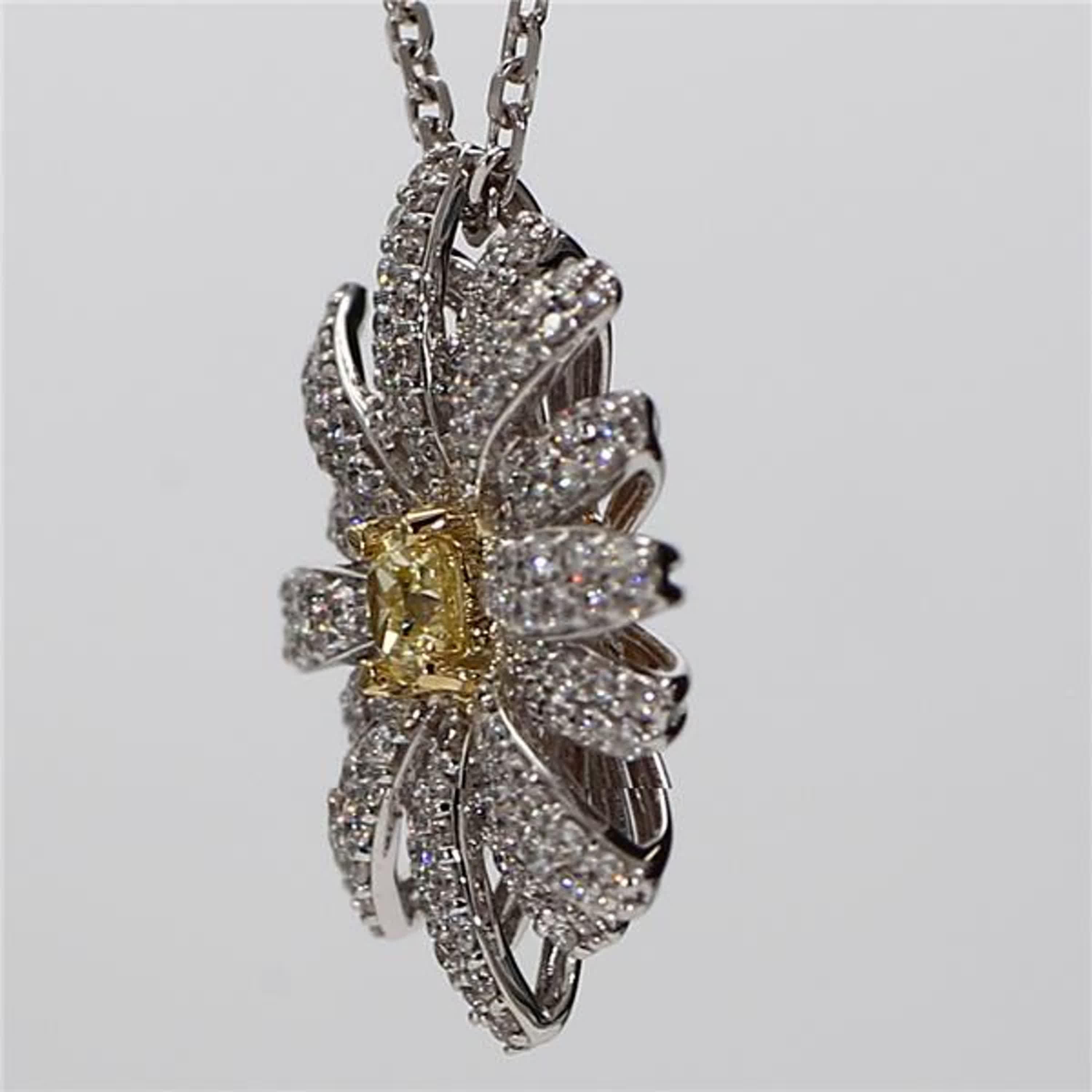 Contemporary Natural Yellow Radiant and White Diamond 1.16 Carat TW Gold Drop Pendant For Sale