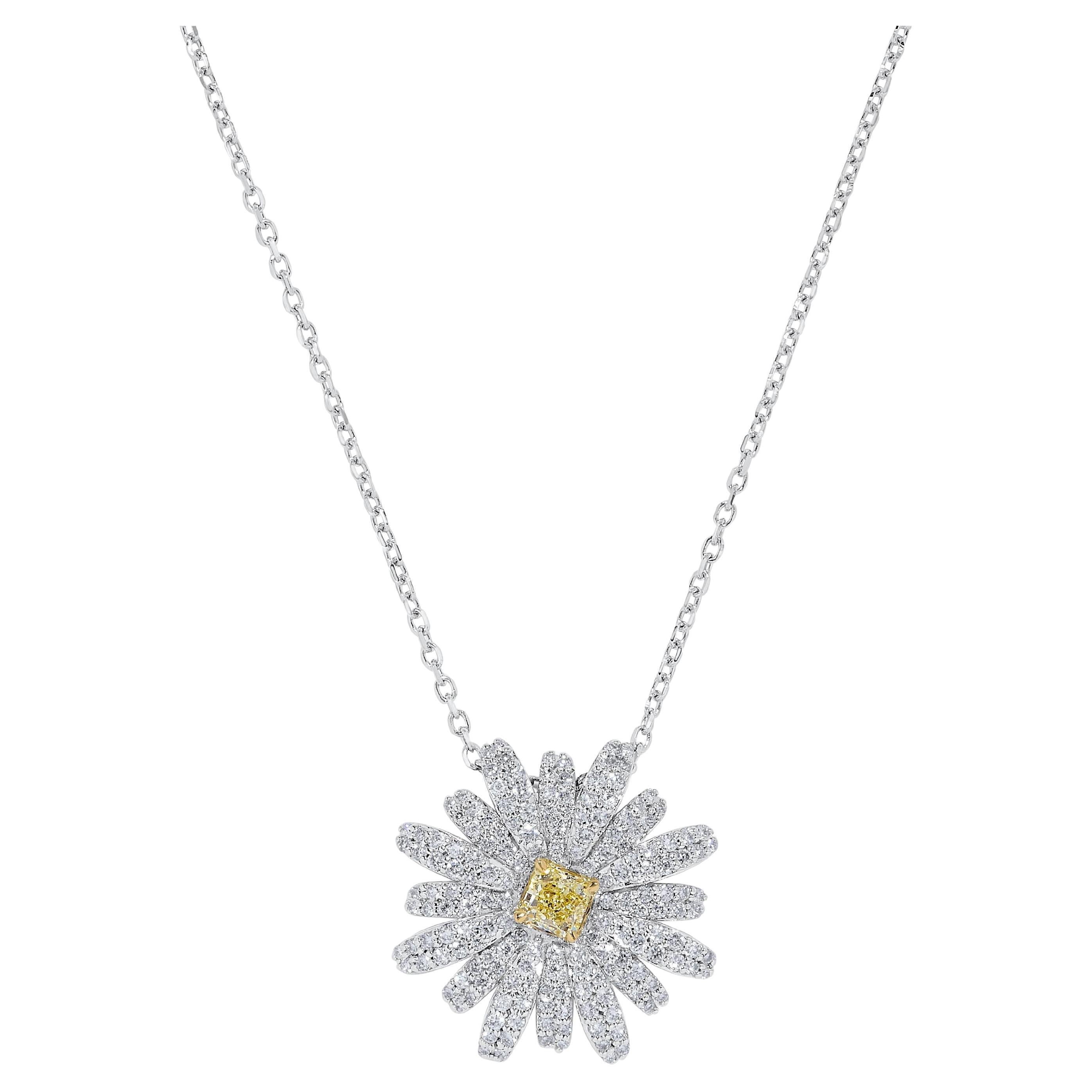 Natural Yellow Radiant and White Diamond 1.16 Carat TW Gold Drop Pendant