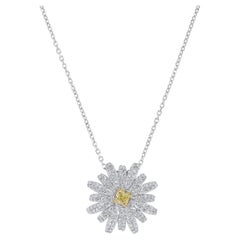 Natural Yellow Radiant and White Diamond 1.16 Carat TW Gold Drop Pendant