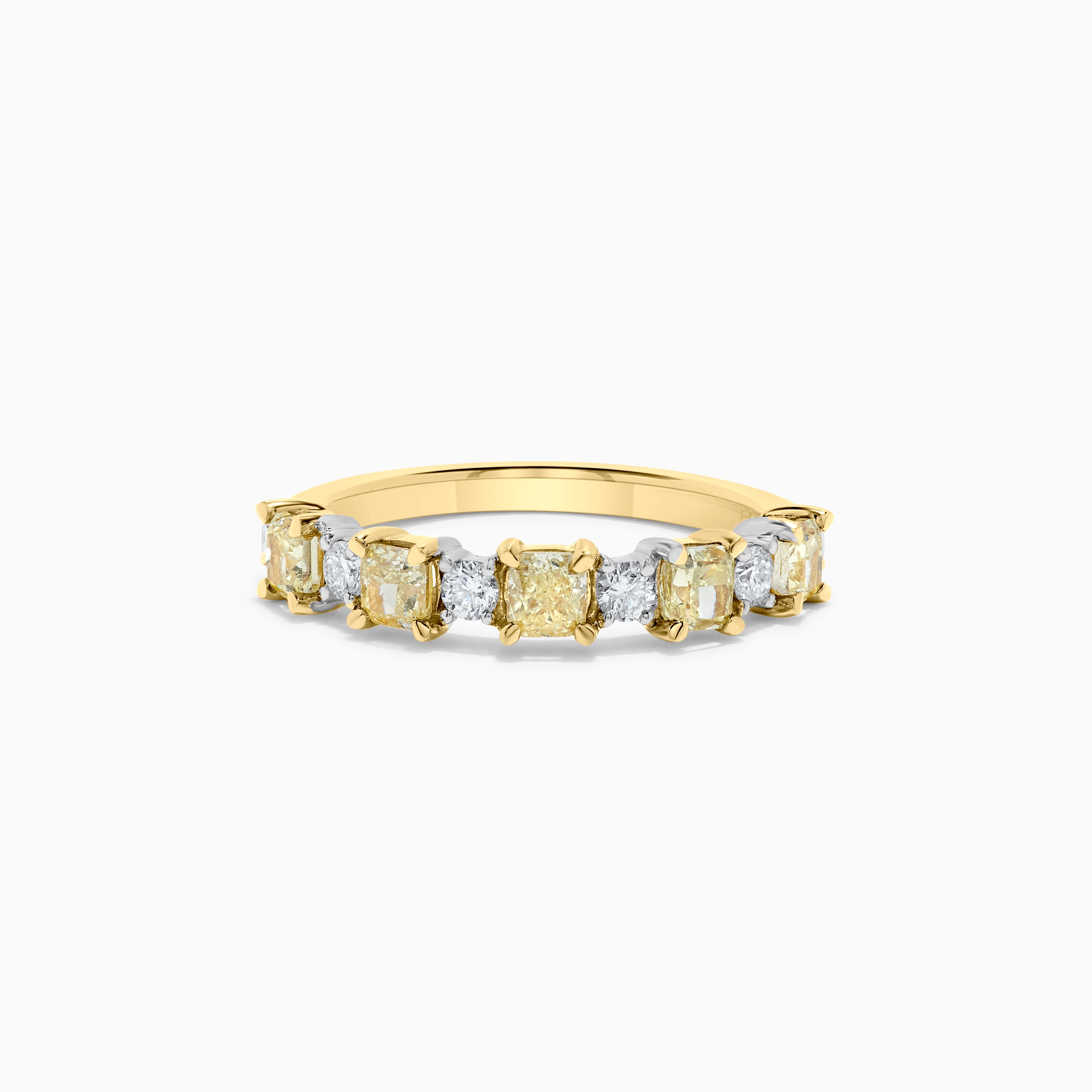 Natural Yellow Radiant and White Diamond 1.26 Carat TW Gold Wedding Band For Sale